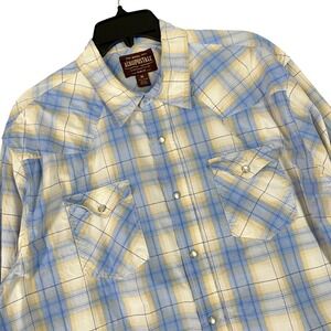 Aeropostale Slim Fit Western Pearl Snap Shirt Plaid Long Sleeve Blue XL Mens